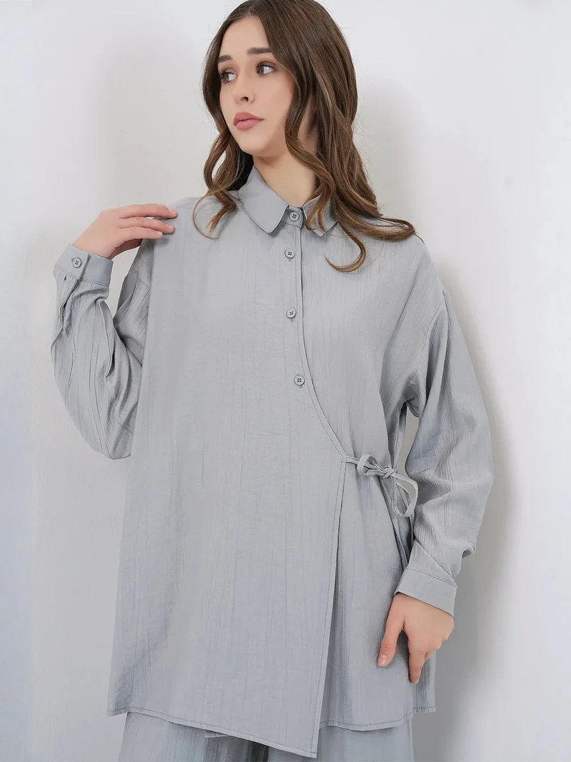 BIG DART BDART Tie Detail Shirt Collar Tunic-Pants Set